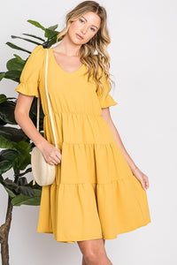 Yellow Soft Summer High Waist Short Dress