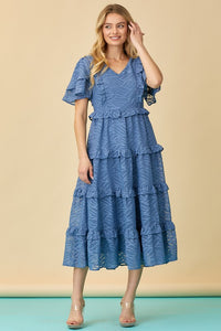 Dusty Blue Tiered Midi Dress