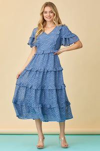 Dusty Blue Tiered Midi Dress