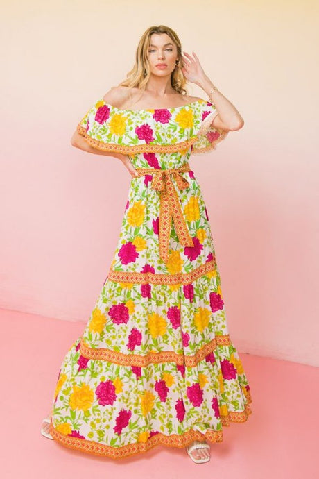 Pink Printed Woven Maxi Dress