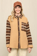 Chestnut Textured Knit and Aztec Pattern Mix Shirts Jacket