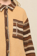 Chestnut Textured Knit and Aztec Pattern Mix Shirts Jacket