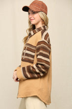 Chestnut Textured Knit and Aztec Pattern Mix Shirts Jacket
