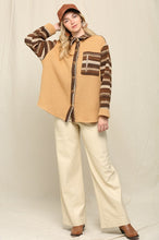 Chestnut Textured Knit and Aztec Pattern Mix Shirts Jacket