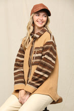 Chestnut Textured Knit and Aztec Pattern Mix Shirts Jacket
