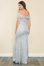 Silver Shoulder Sheer Paisley Sequin Formal Dress