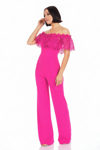 Fuchsia Crochet Off Shoulder Jumpsuit