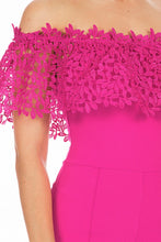 Fuchsia Crochet Off Shoulder Jumpsuit
