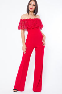 Red Crochet Off Shoulder Jumpsuit