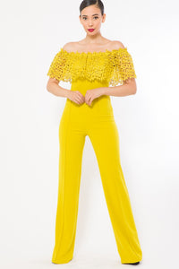 Yellow Crochet Off Shoulder Jumpsuit