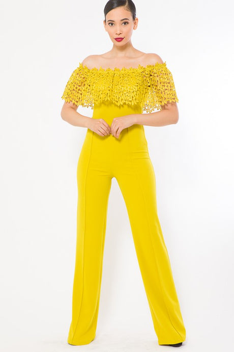 Yellow Crochet Off Shoulder Jumpsuit