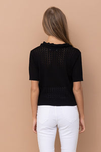 Black Scallop Edge Collar Short Sleeve Cardigan