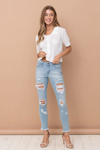 White Scallop Edge Collar Short Sleeve Cardigan
