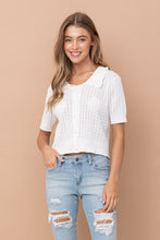 White Scallop Edge Collar Short Sleeve Cardigan
