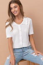 White Scallop Edge Collar Short Sleeve Cardigan