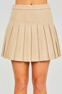 Khaki Woven Solid Mini Pleat Skirt