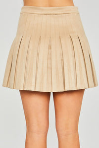 Khaki Woven Solid Mini Pleat Skirt