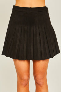 Black Woven Solid Mini Pleat Skirt