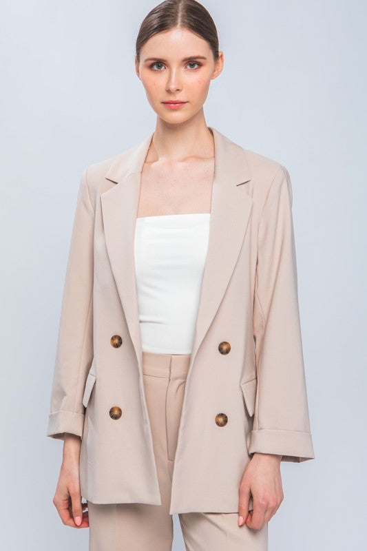 Beige Woven Solid Vertigo Blazer