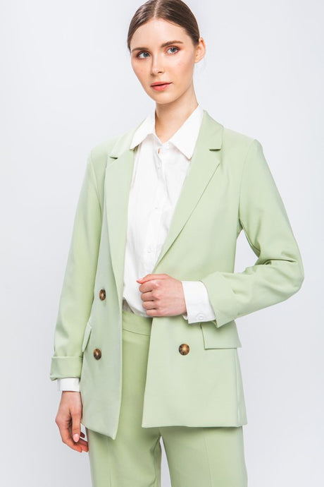 Light Green Woven Solid Vertigo Blazer