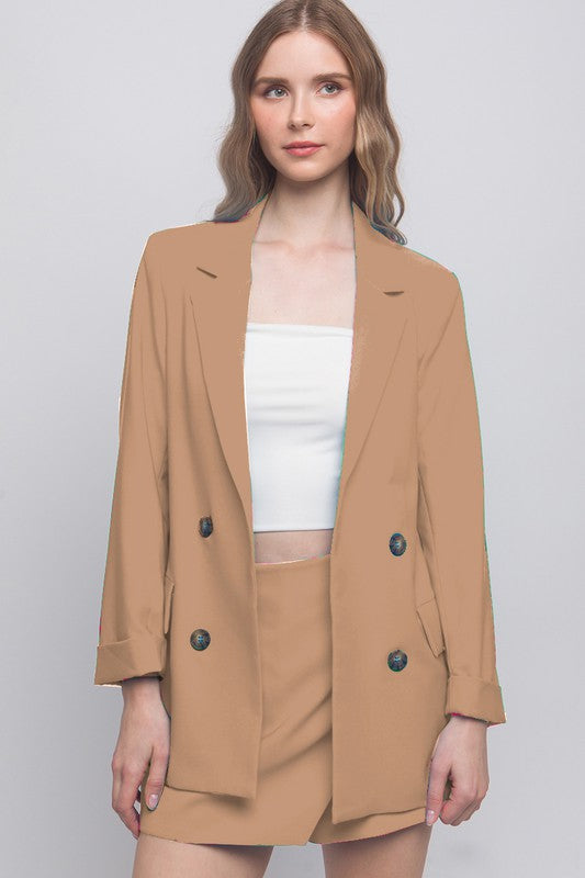 Camel Woven Solid Vertigo Blazer