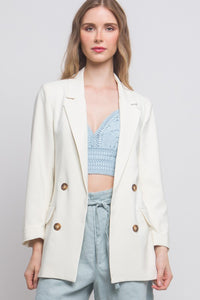 Ivory Woven Solid Vertigo Blazer