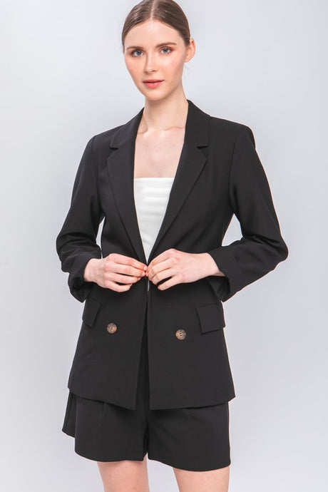 Black Woven Solid Vertigo Blazer