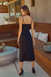 Black Sweetheart Neck Side Ruching Dress
