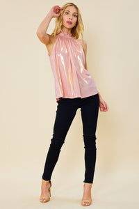 Dusty Pink Solid Halter Mock Neck Top