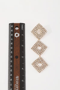 Gold Shiny Rhinestone Square Pendant Dangle Earrings