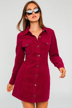 Red Long Sleeve Corduroy Utility Dress