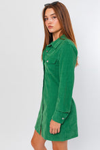 Green Long Sleeve Corduroy Utility Dress