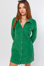 Green Long Sleeve Corduroy Utility Dress