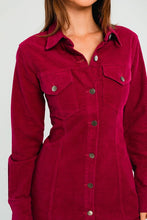 Red Long Sleeve Corduroy Utility Dress