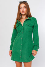 Green Long Sleeve Corduroy Utility Dress