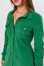 Green Long Sleeve Corduroy Utility Dress