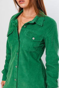 Green Long Sleeve Corduroy Utility Dress