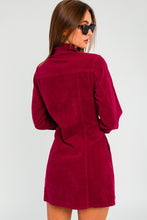 Red Long Sleeve Corduroy Utility Dress