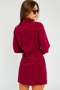 Red Long Sleeve Corduroy Utility Dress