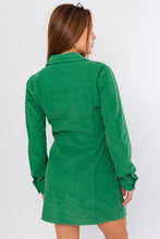 Green Long Sleeve Corduroy Utility Dress