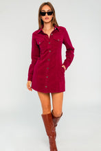 Red Long Sleeve Corduroy Utility Dress