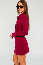 Red Long Sleeve Corduroy Utility Dress