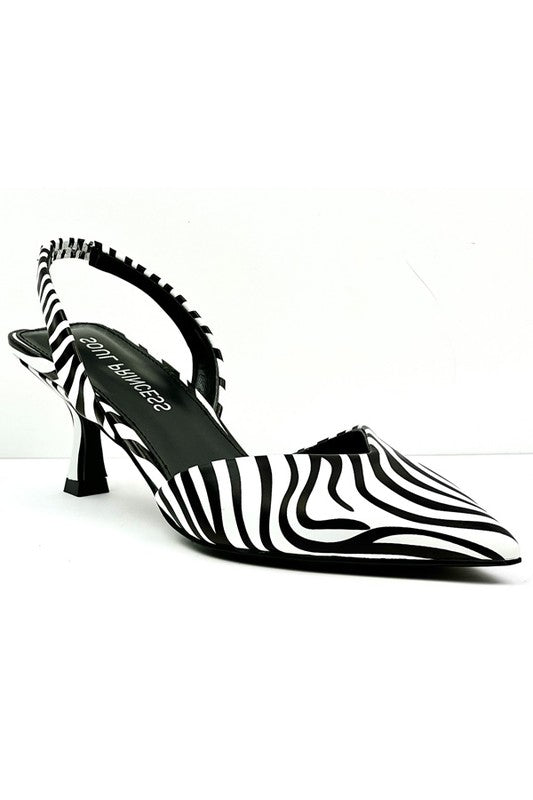 Zebra Pointed Toe Anti-leather Low Heel Pumps