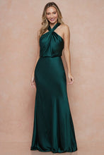 Dark Green Cross Neck Cut Out Back Satin Maxi Dress