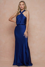 Dark Green Cross Neck Cut Out Back Satin Maxi Dress