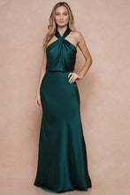 Dark Green Cross Neck Cut Out Back Satin Maxi Dress