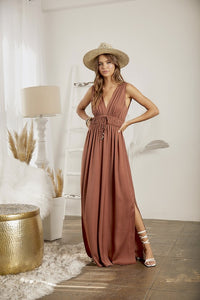 Cinnamon Double Waist Strap Pleated Jumpsuit