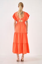 Orange Back Cut-out with Elastic Detail Midi Dress