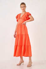 Orange Back Cut-out with Elastic Detail Midi Dress