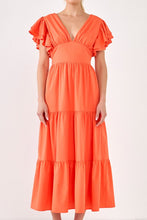 Orange Back Cut-out with Elastic Detail Midi Dress